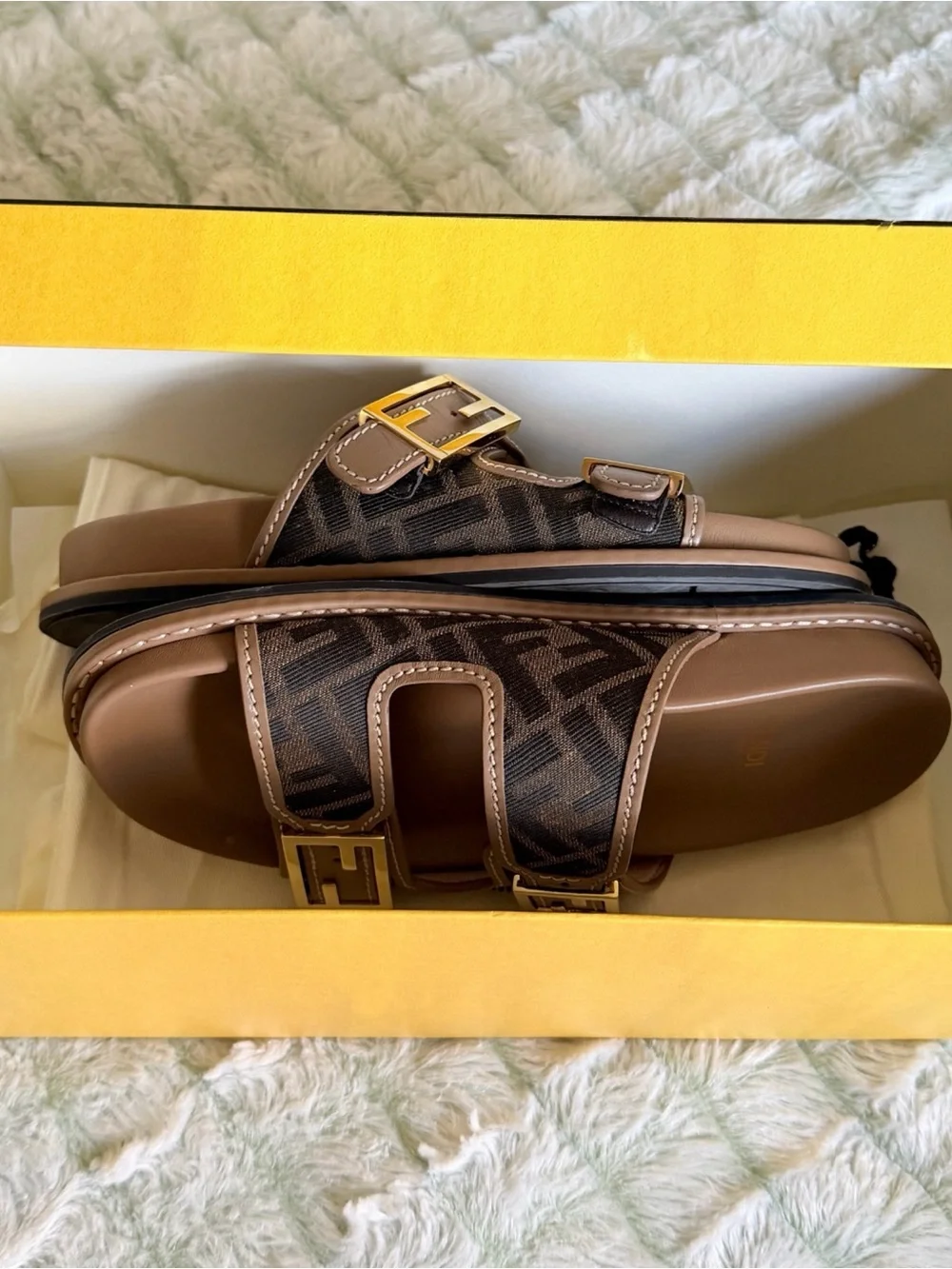 Fendi Women’s Brown FF Logo Double-Strap Sandals